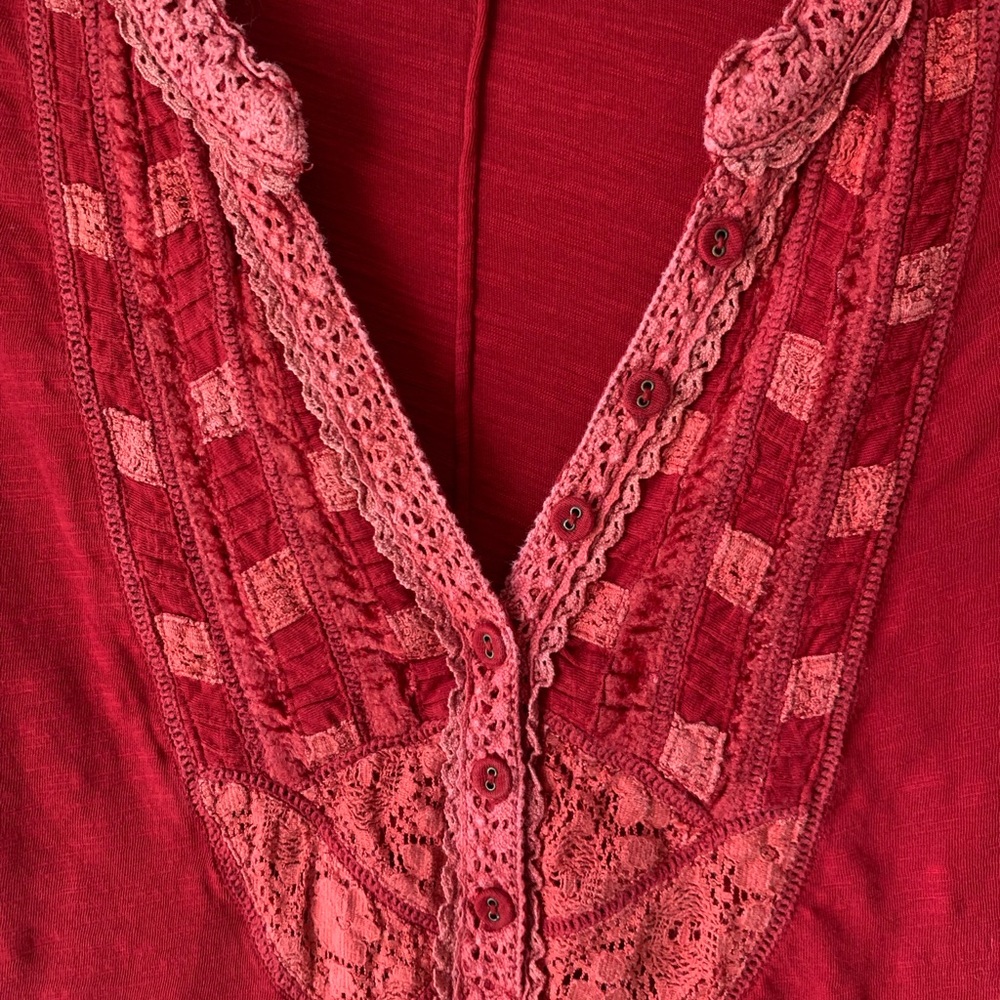 Anthropologie Meadow Rue Crochet Lace Roll Tab Sleeve Boho Romantic Top Size M - Picture 5 of 7